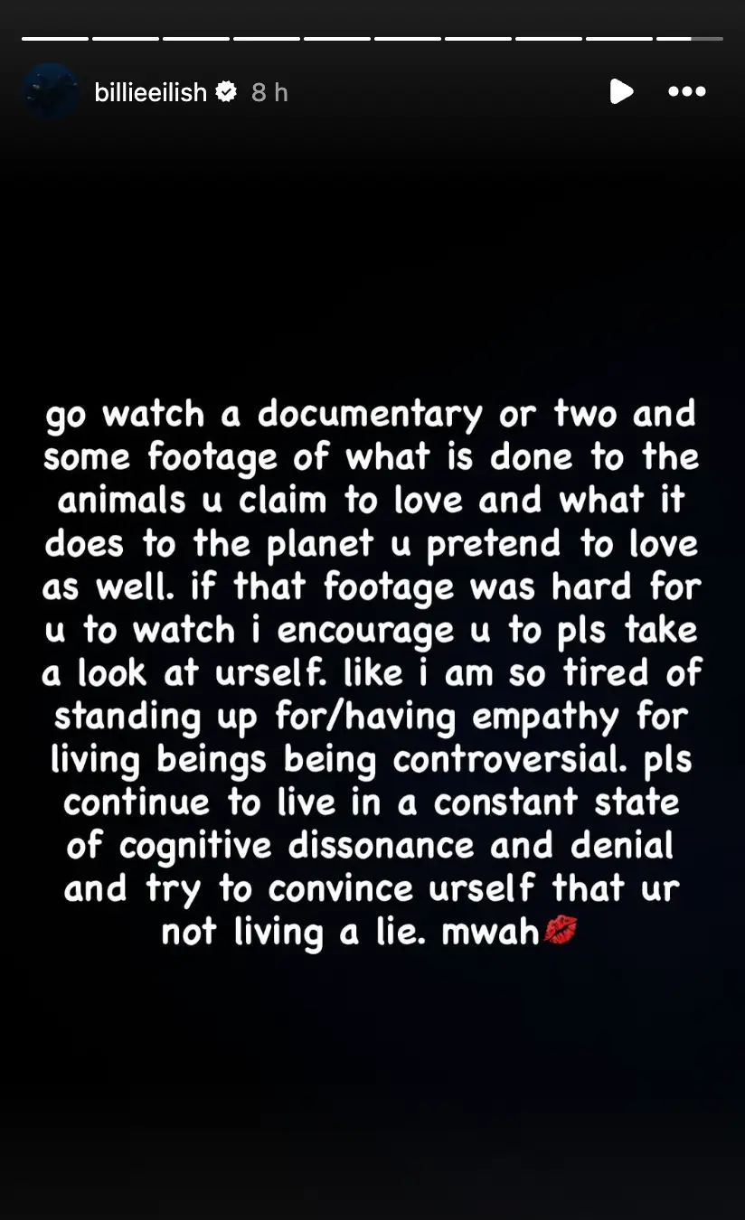 The singer has fired back at people's criticisms (billieeilish/Instagram)