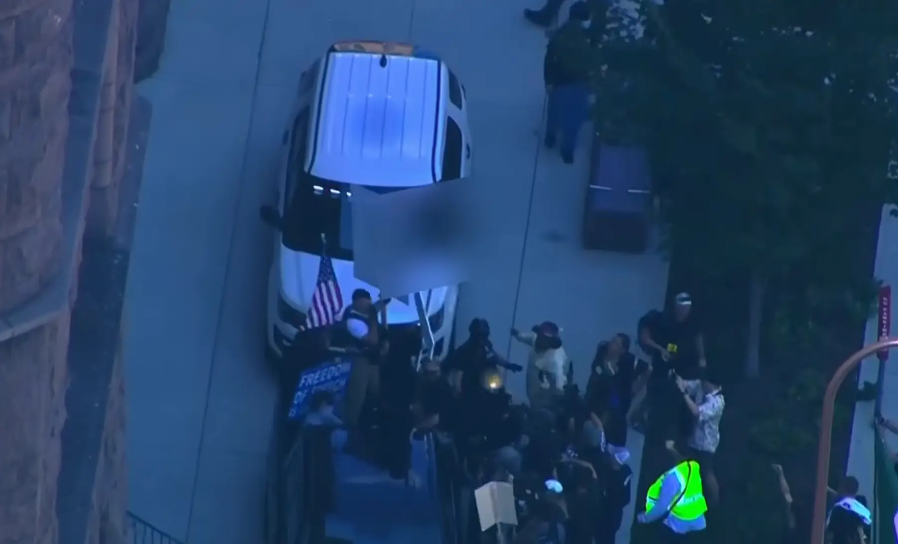 Vehicles were driven slowly through a protesting crowd at the demos. (KARE 11)