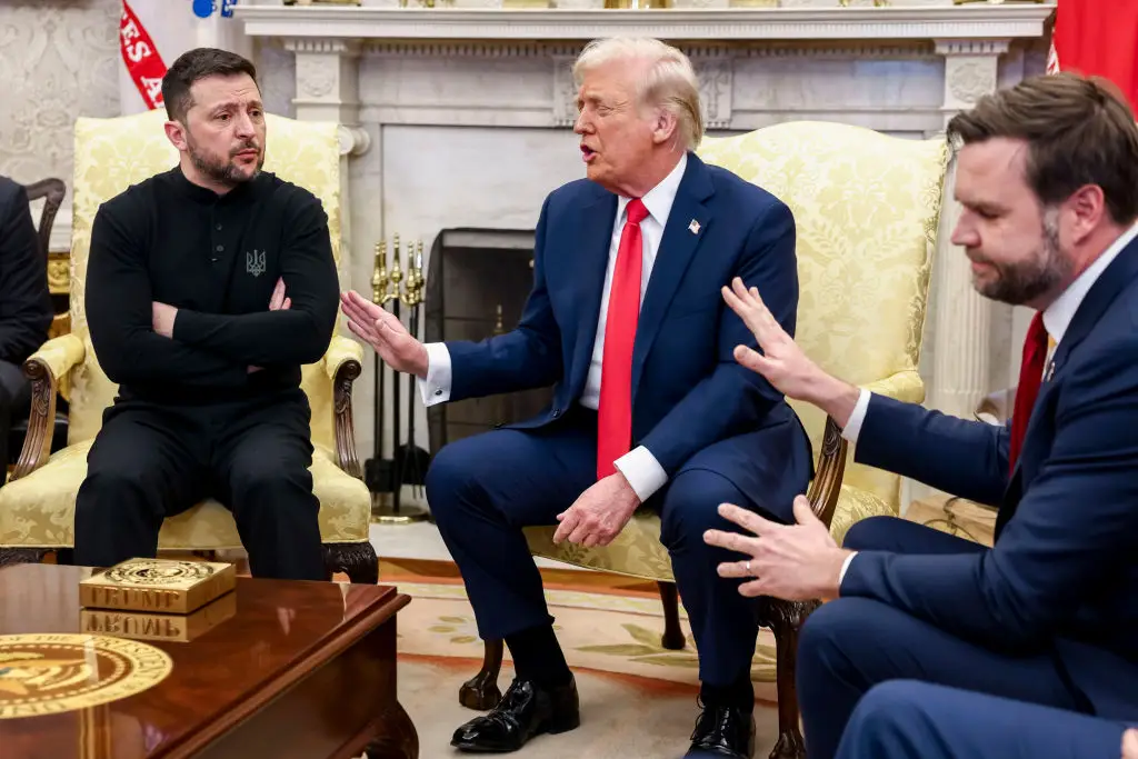 JD Vance famously clashed with Zelensky in a Oval Office meeting on February 28, 2025. (Jim Lo Scalzo/EPA/Bloomberg via Getty Images)