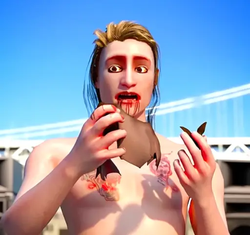 The simulation shows Ozzy's mouth filling with blood (YouTube/Zack D. Films)