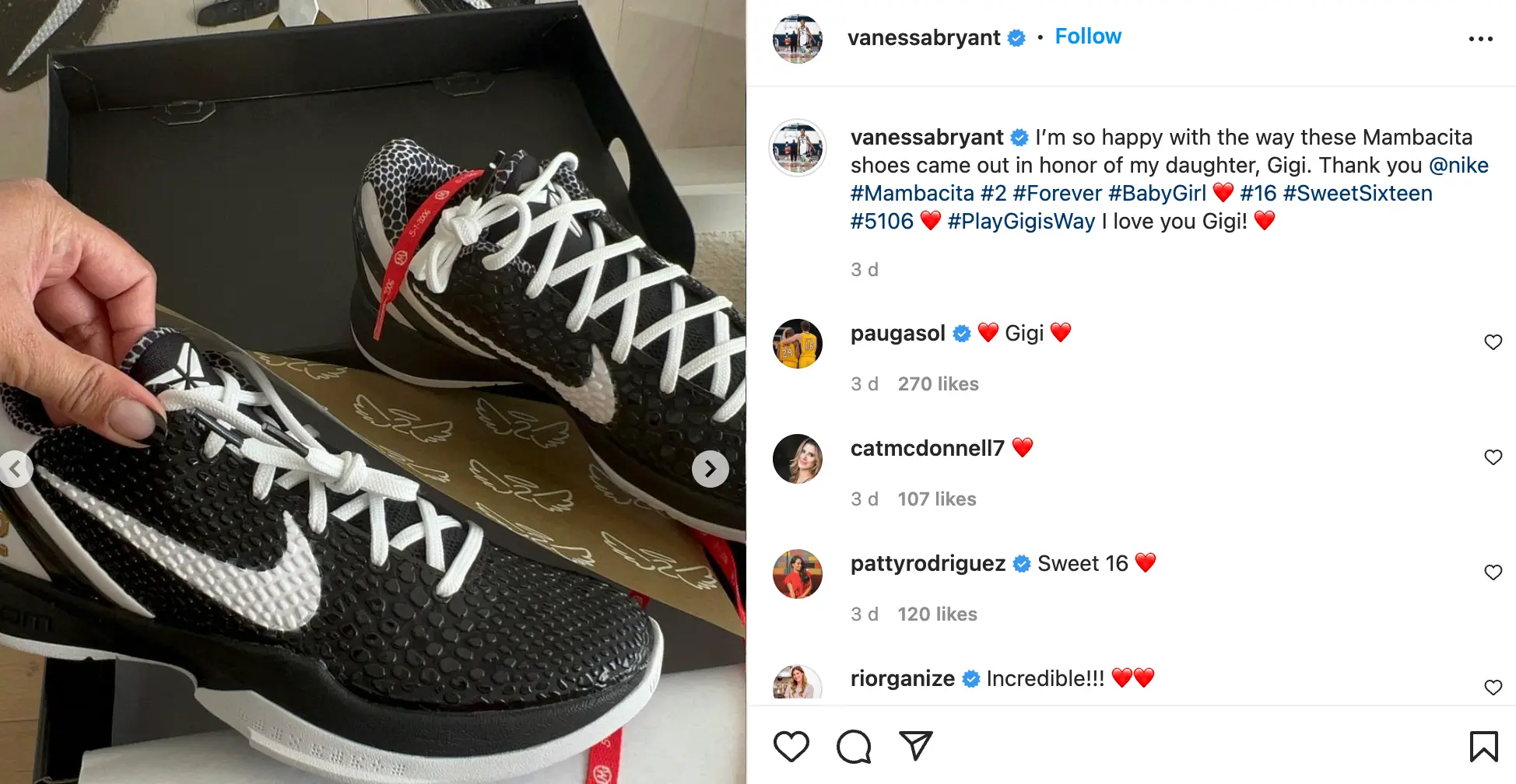 Vanessa Bryant worked with Nike to release trainers for Gianna's birthday.