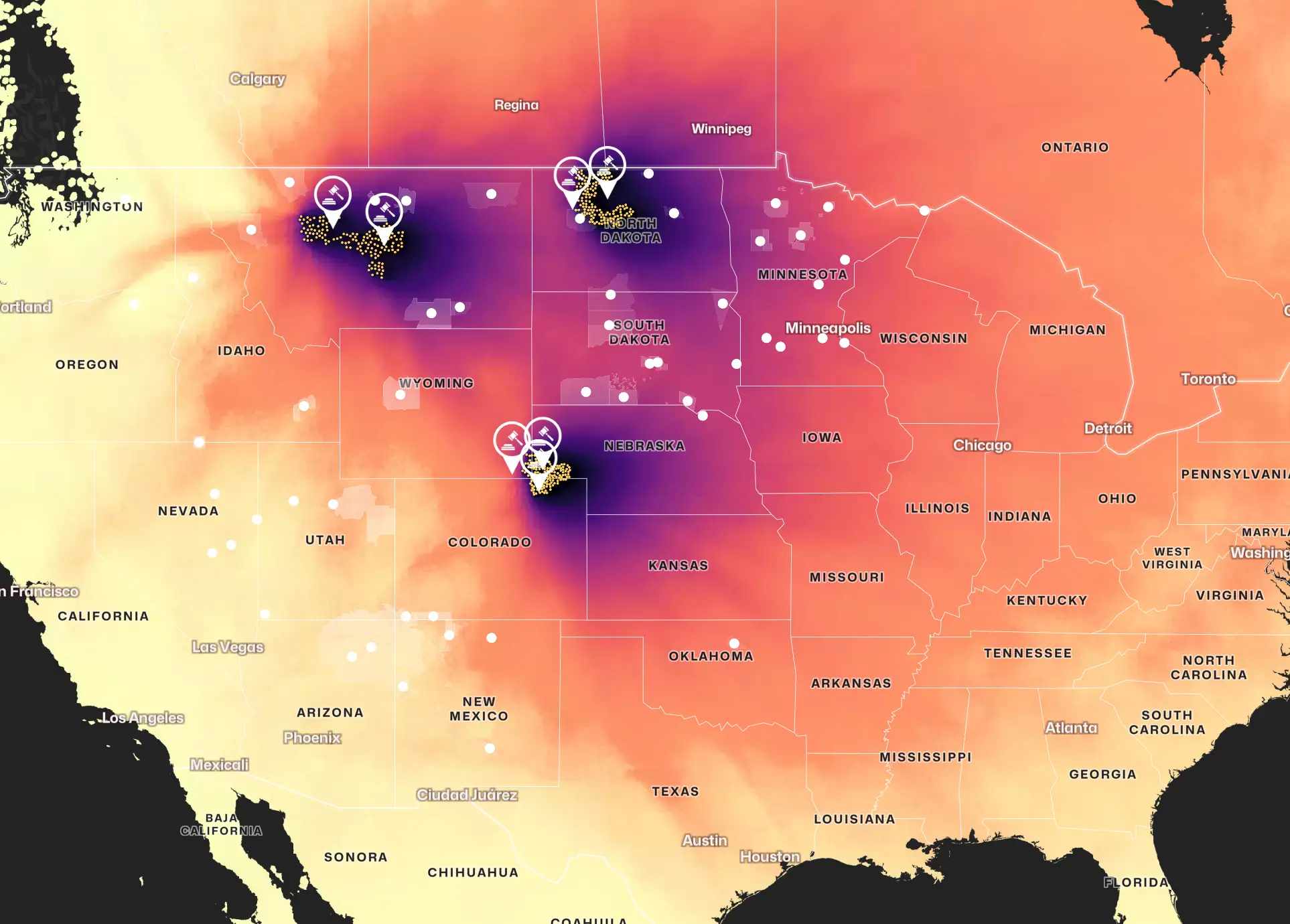 A map of how the nuclear fallout might look if the US is hit (The Brown Institute - Columbia University)