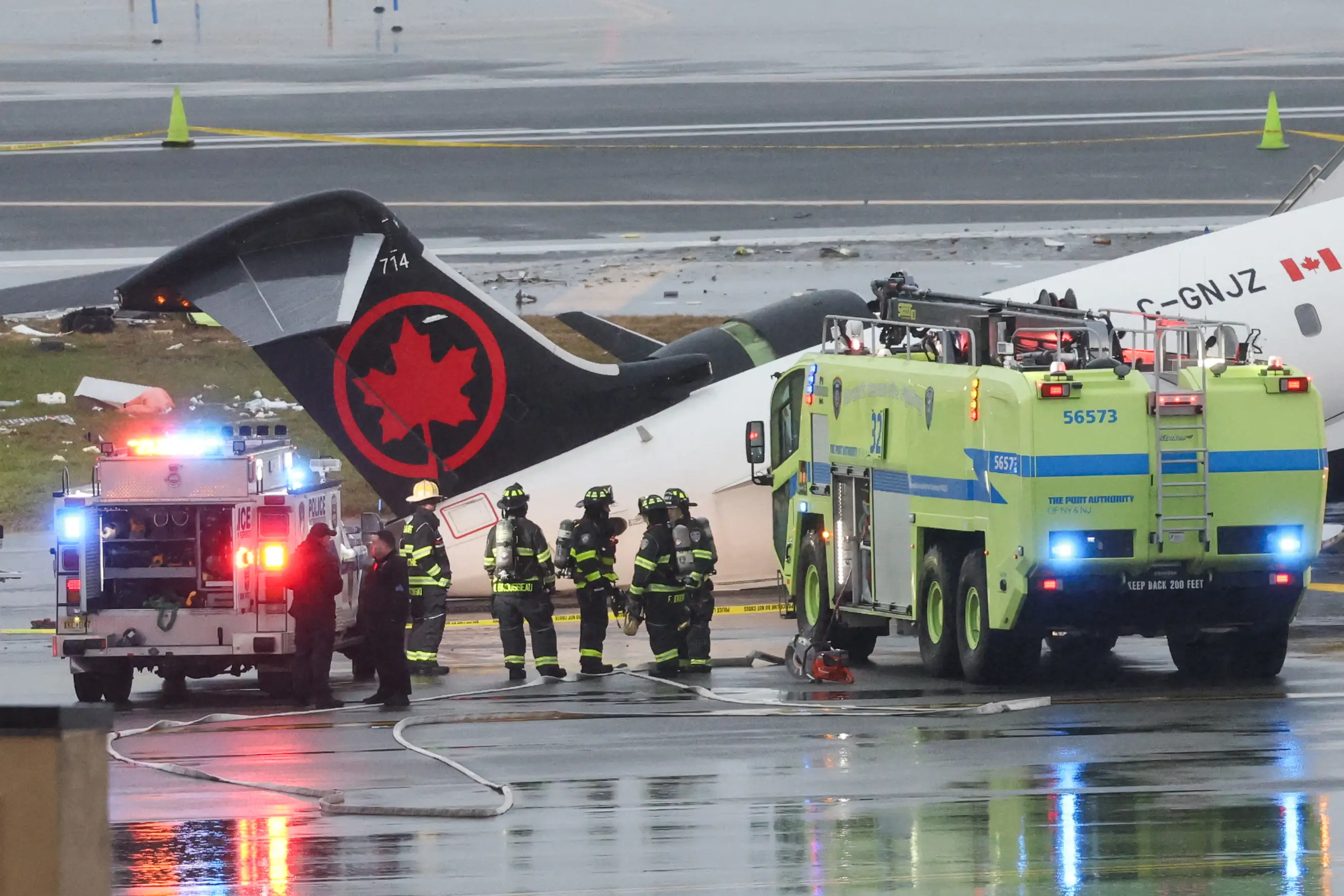 The collision between an Air Canada plane and a fire truck happened late on Sunday at LaGuardia Airport (TIMOTHY A. CLARY/AFP via Getty Images)