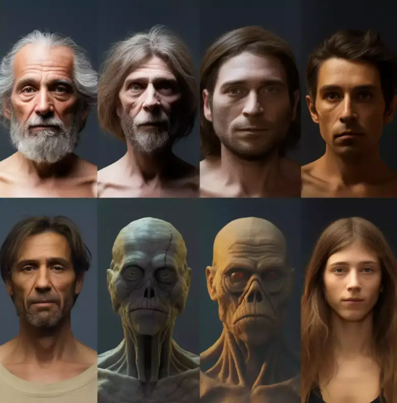 What on earth are those two creatures in the middle of the bottom row? (UNILAD/Midjourney)