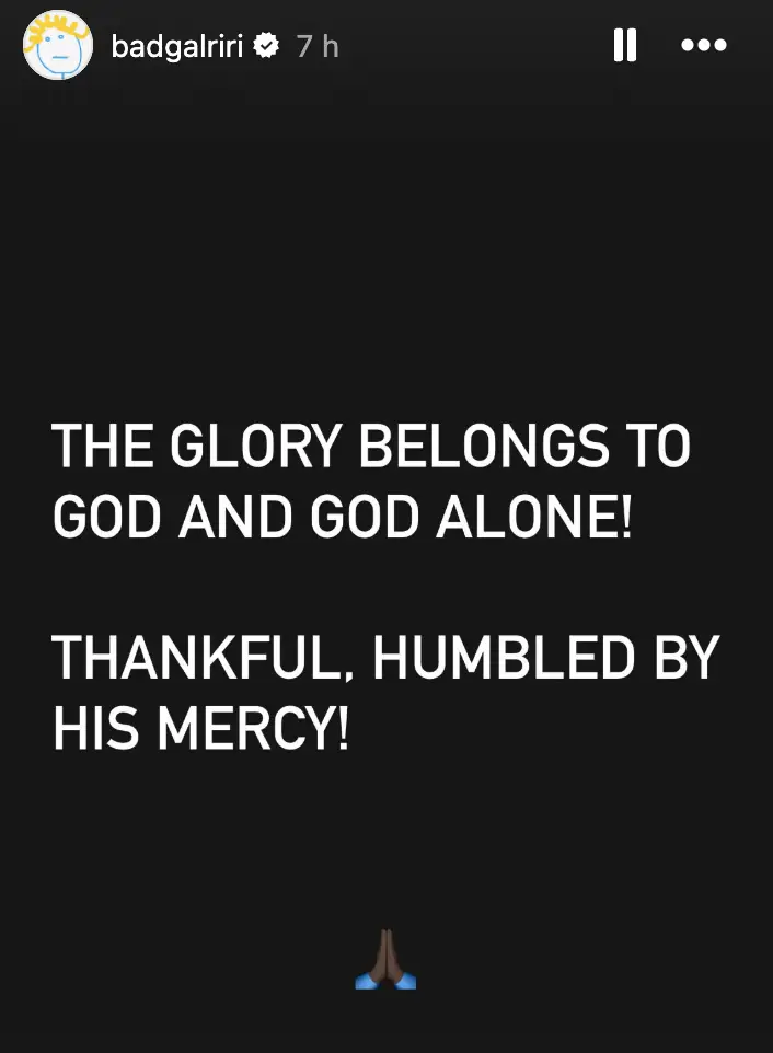 Rihanna shared her gratitude on Instagram (Instagram/@badgalriri)