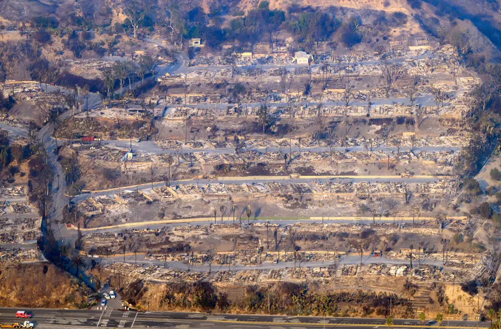 Aerial view of homes Palisades Fire has burned through in Los Angeles (JOSH EDELSON/AFP via Getty Images)