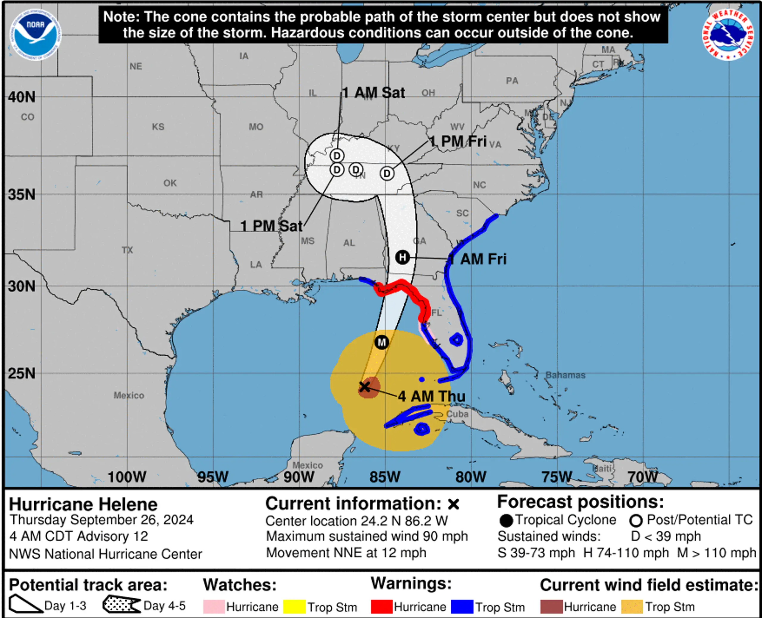 Hurricane Helene's expected pathway (National Hurricane Center) 