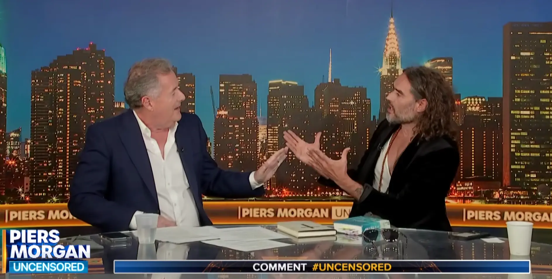 Russell Brand was interviewed by Piers Morgan on his show on April 24 (Piers Morgan Uncensored/YouTube)