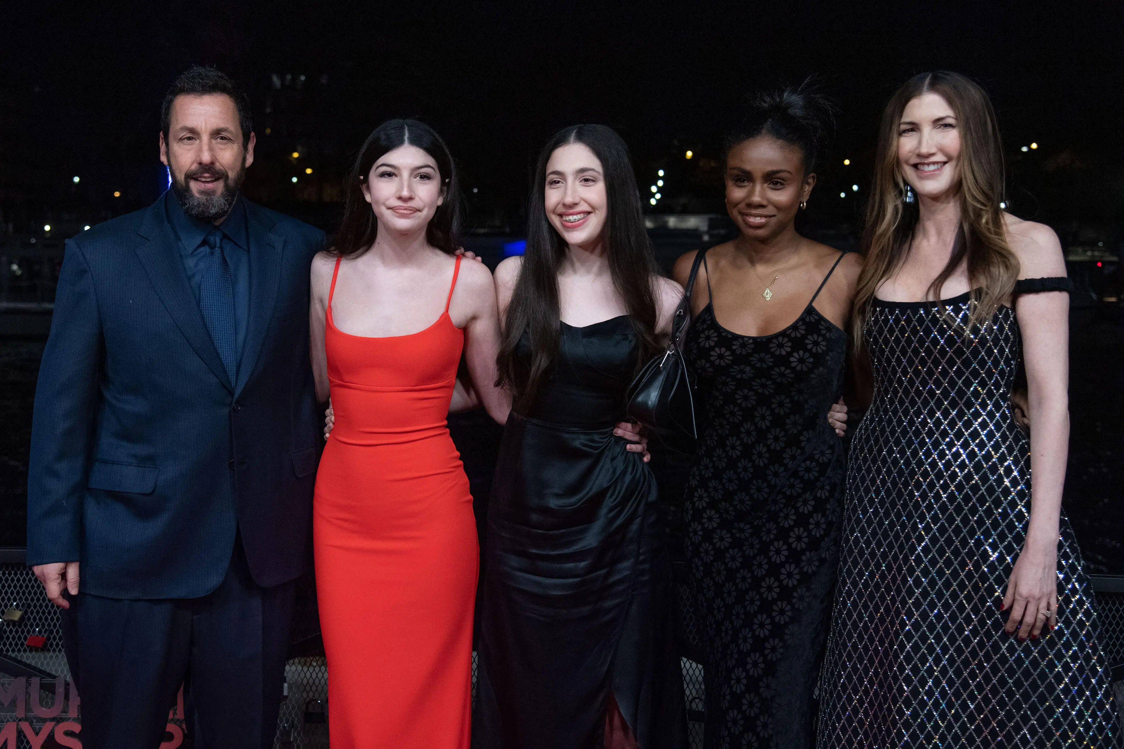 Sadie Sandler (middle) at the Murder Mystery 2 premiere with her dad, mum and sister.