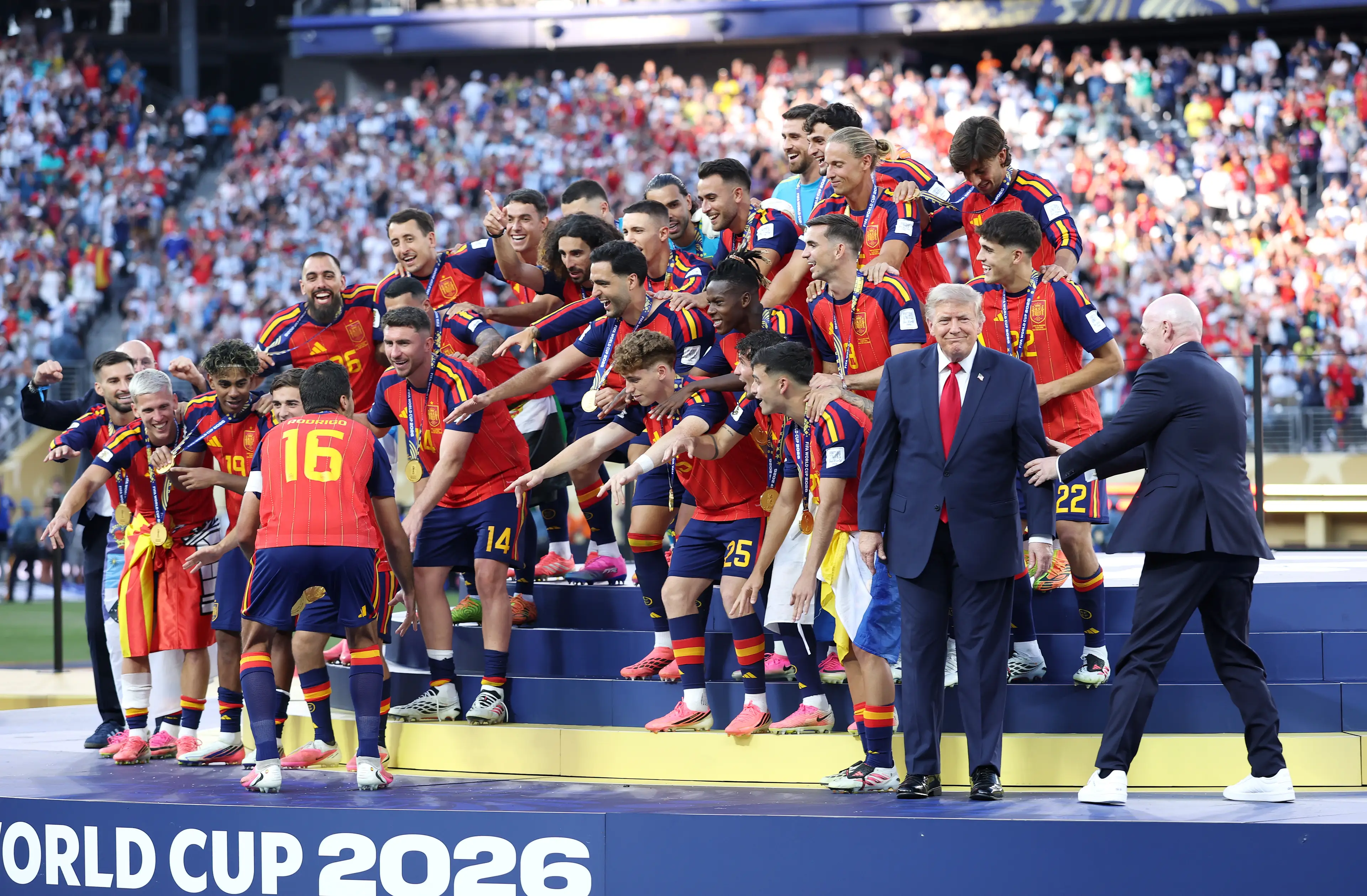Trump stood on the podium as Spain lifted the World Cup (Dan Mullan/Getty Images)