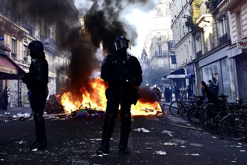 There were clashes between French police officers and protestors (Ibrahim Ezzat/Anadolu via Getty)