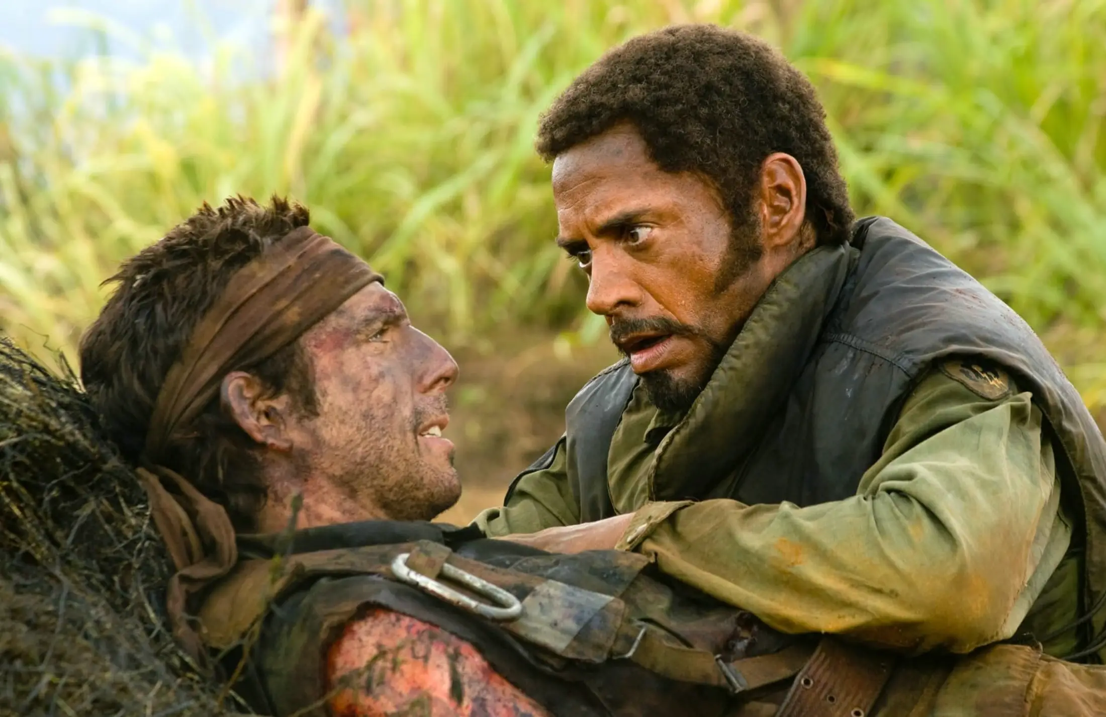 Robert Downey Jr. and Ben Stiller in Tropic Thunder.