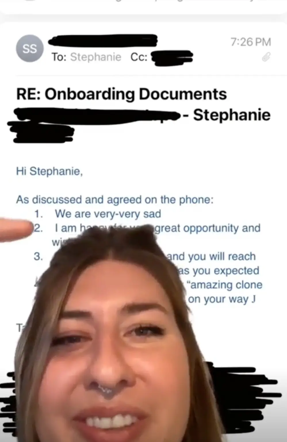 Stephanie was pleasantly surprised to get such a positive email from a HR department. (TikTok/@essenceofstephanie)