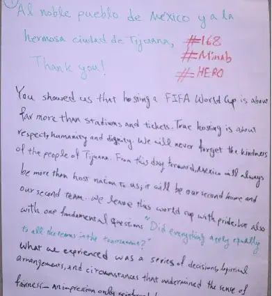 The note talked about their time at the World Cup (X)
