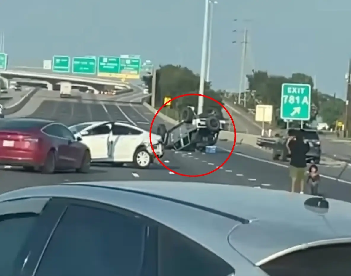 The family's vehicle flipped over in the ordeal. (Victor Cordova/Facebook)