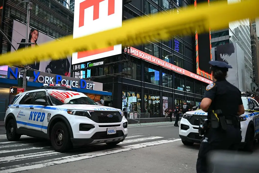 The attack took place at the intersection of West 42nd Street and Seventh Avenue in Times Square, New York City. (Photo by ANGELA WEISS / AFP via Getty Images)