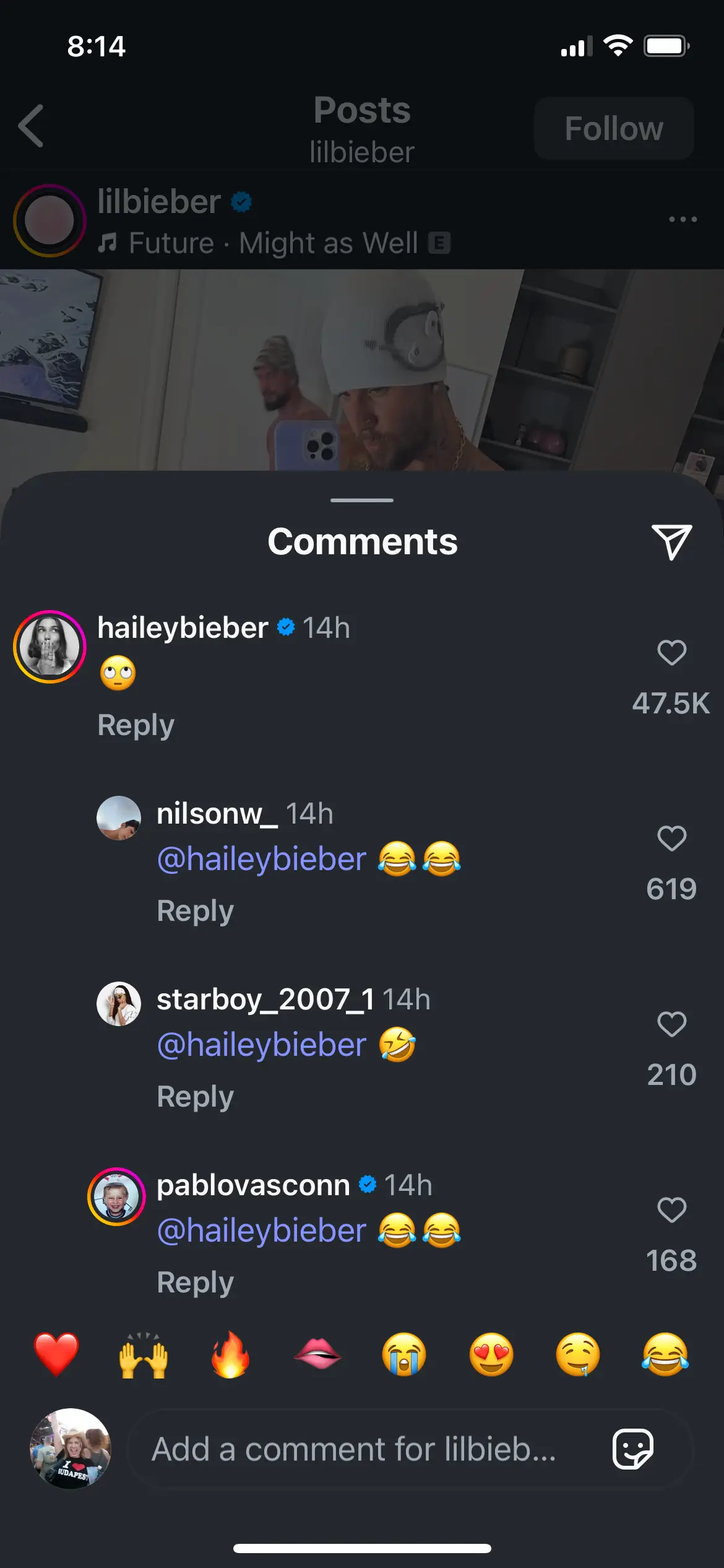 Hailey was clearly less than impressed with the images (lilbieber/Instagram)