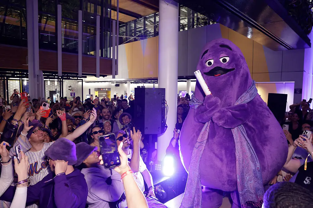 Grimace celebrating his birthday in June (Jeff Schear/Getty Images for McDonald's)