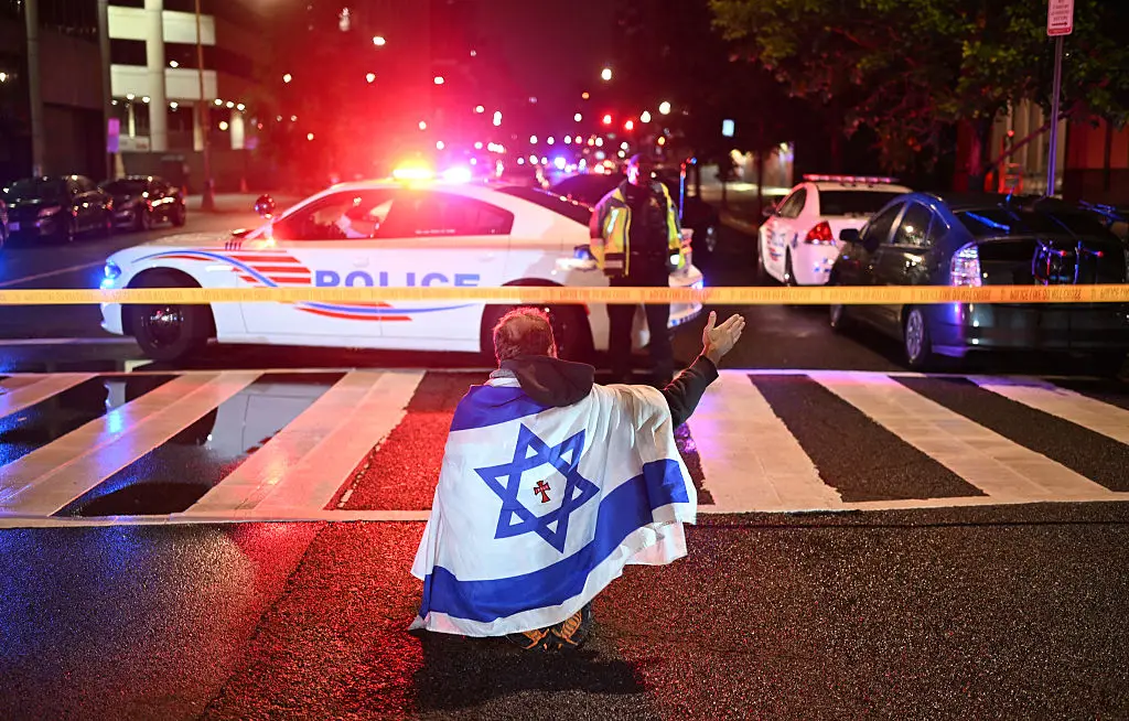 The scene outside the Capital Jewish Museum (ALEX WROBLEWSKI/AFP via Getty Images)