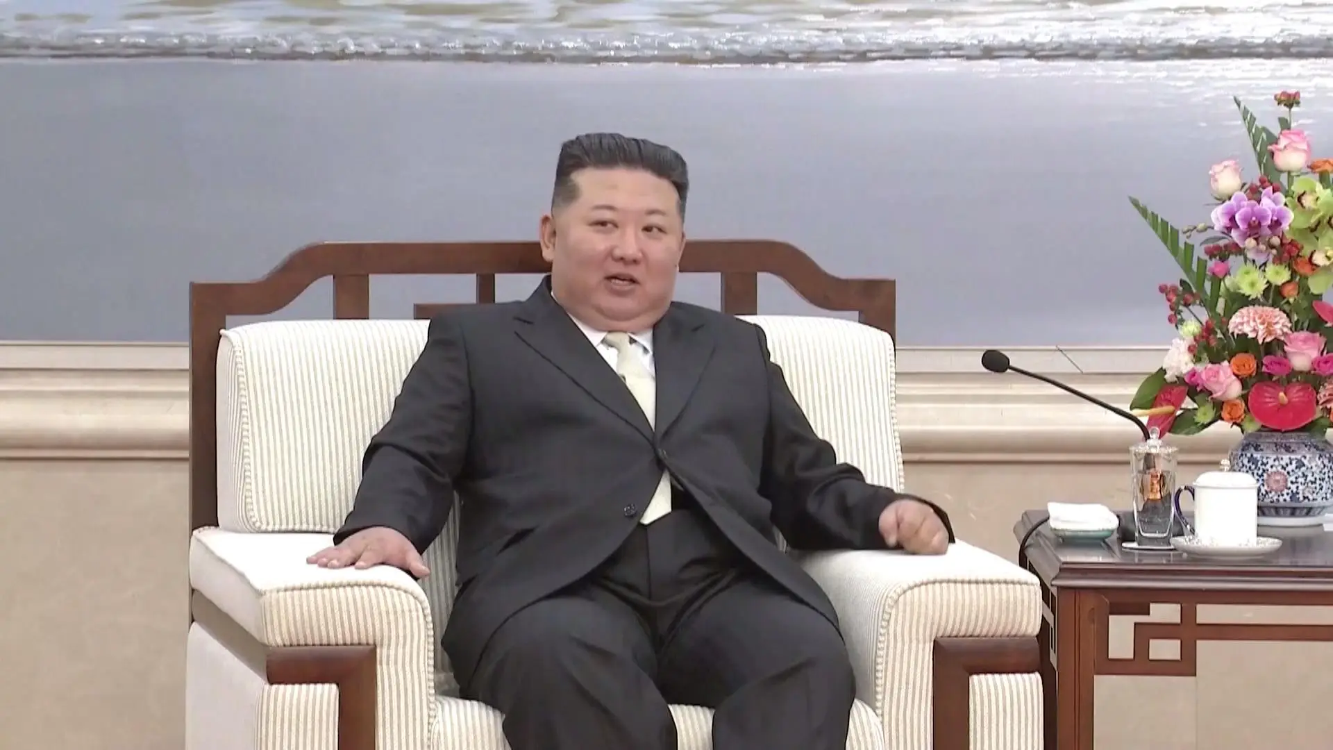 Kim Jong Un pictured on October 24 during his recent trip to China (CCTV+/VCG via Getty Images)