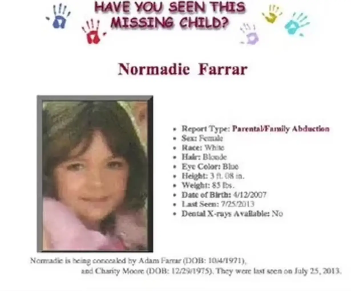 Normandie was reported missing in 2016. (California Department of Justice)
