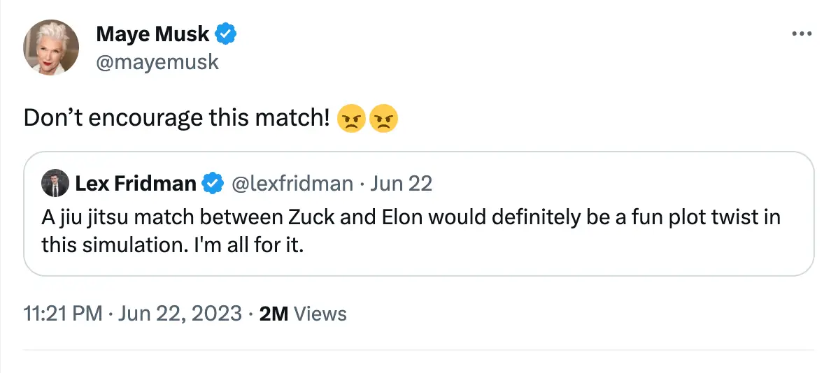 Maye Musk told people to stop encouraging the fight.