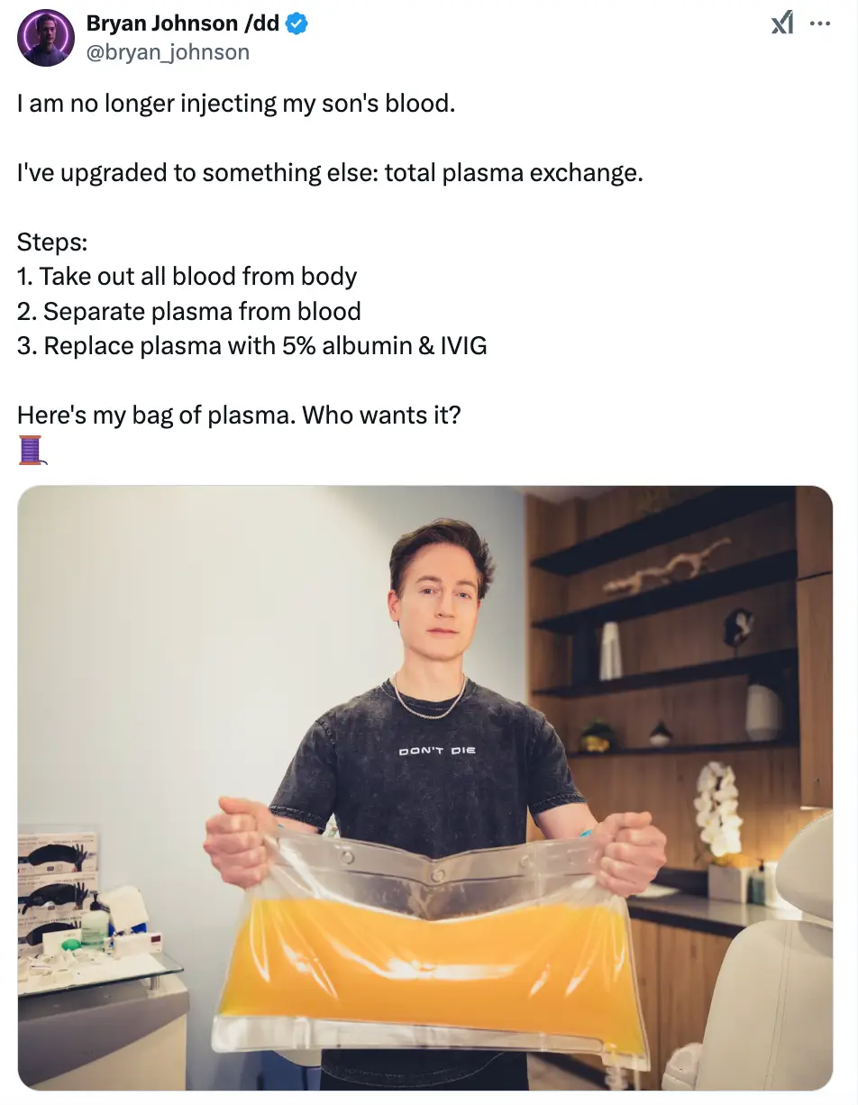 Johnson asked followers who wanted his plasma (X/@bryan_johnson)