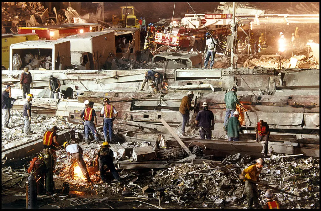 Workers cleaning up debris after the 9/11 attacks (Peter Turnley/Getty Images)