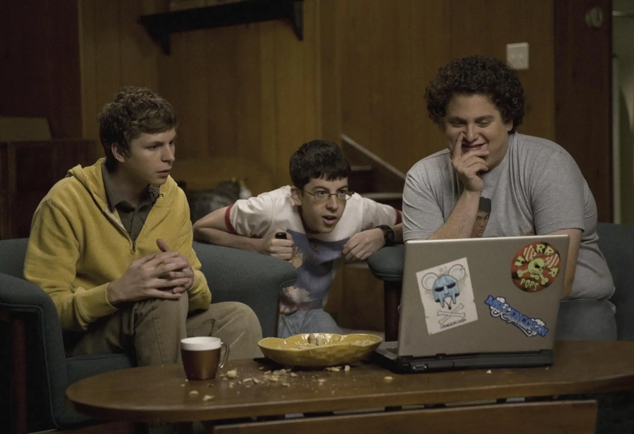 Michael Cera, Christopher Mintz-Plasse and Jonah Hill in Superbad.