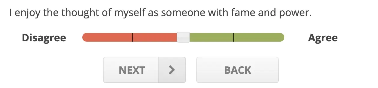 The quiz features numerous statements revealing a 'candidate's personal qualities'. (idrlabs.com)