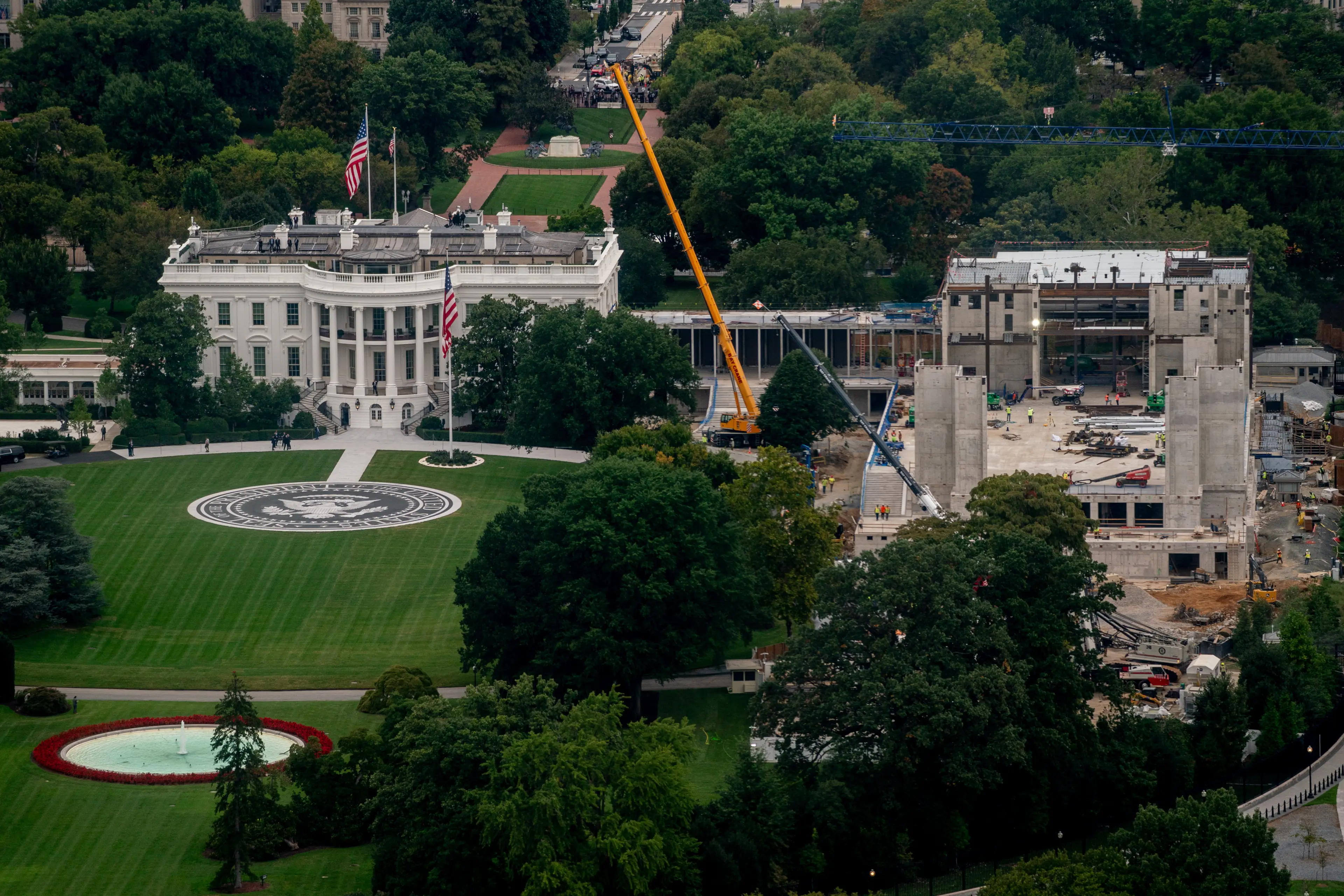 Supposedly the likes of CNN 'threatened national security' by sharing details about the White House ballroom (Stefani Reynolds/Bloomberg via Getty Images)