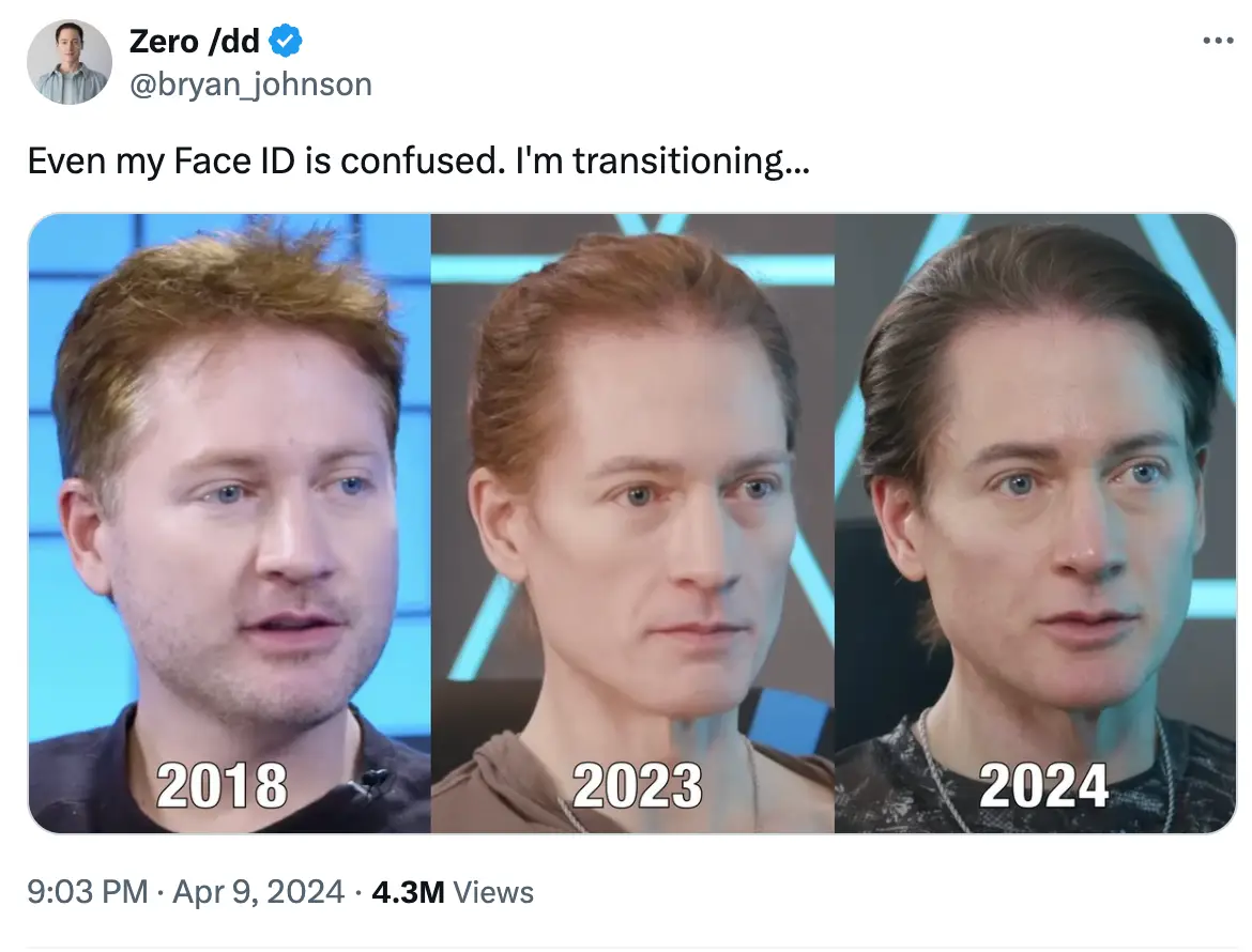 Bryan Johnson showed off a dramatic change over the years. (X/@bryan_johnson)