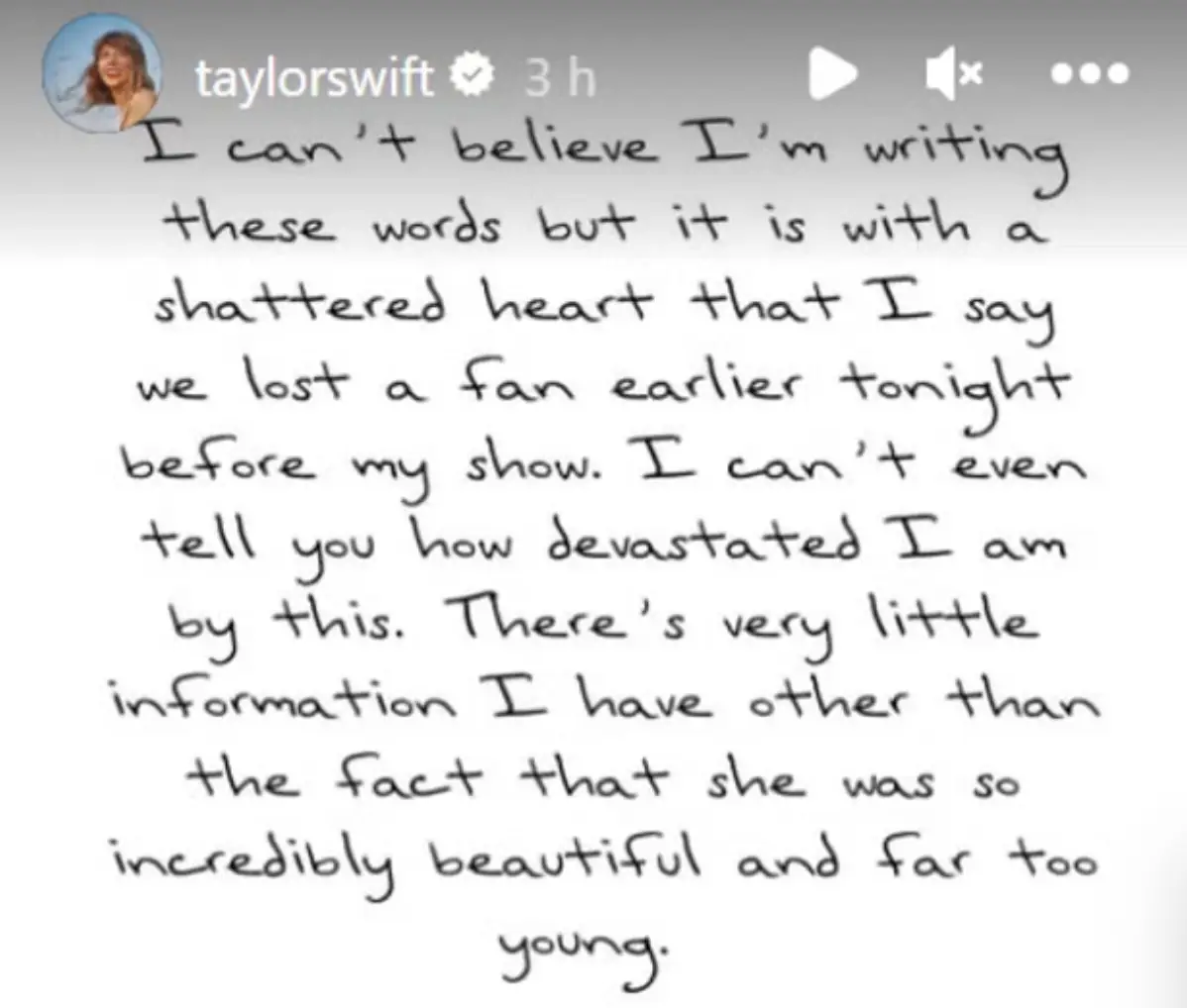 Taylor Swift shared tribute to Benevides on Instagram.