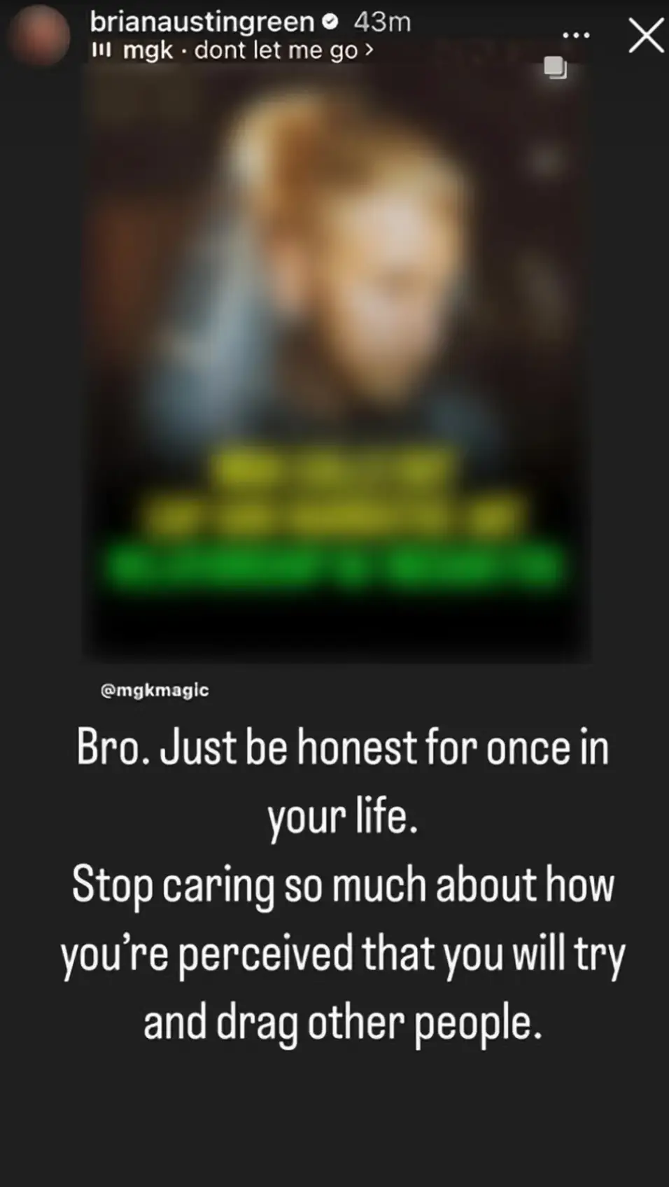 He hit back in a since-expired Instagram story (brianaustingreen/Instagram)