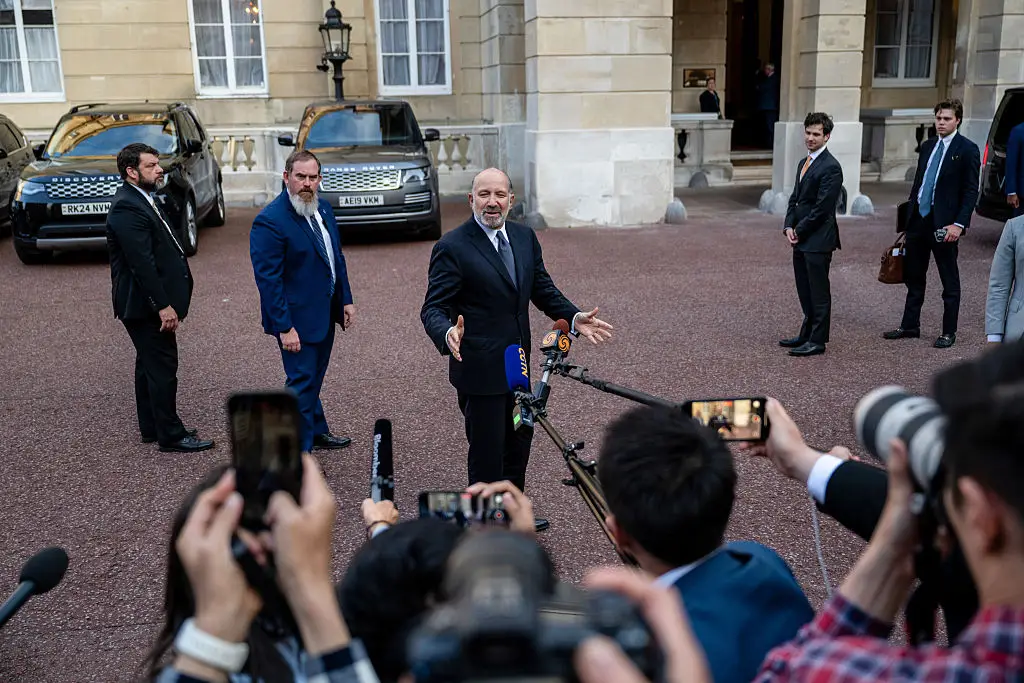 Howard Lutnick addressed reporters in London while heading in for crisis talks with China (Chris J. Ratcliffe/Bloomberg via Getty Images)