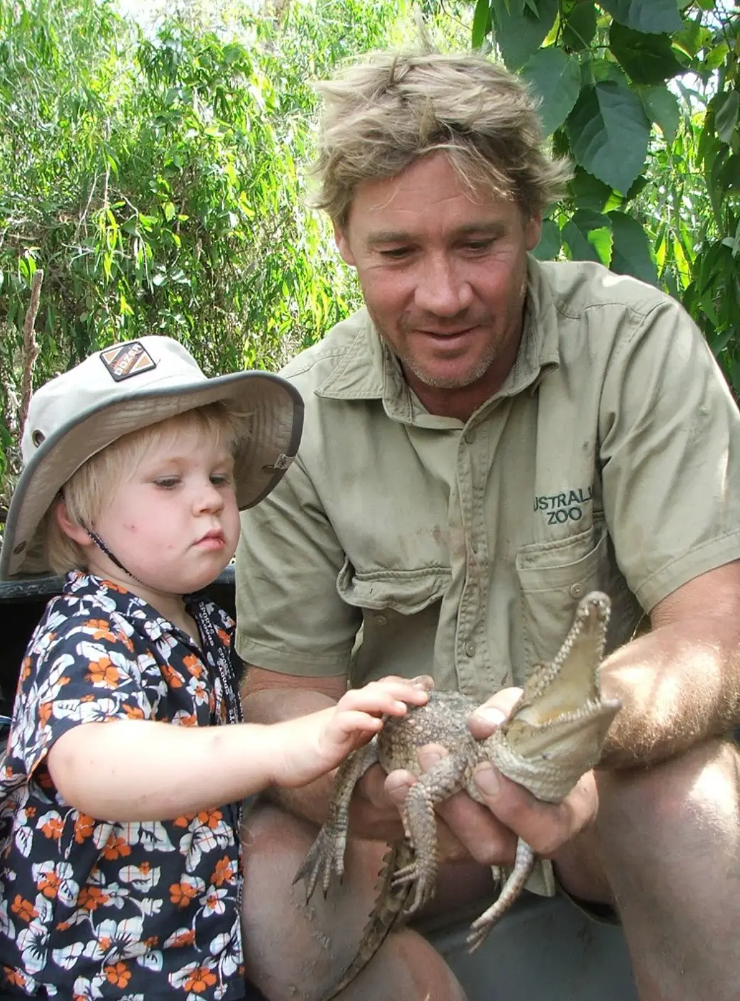 Steve Irwin, pictured with a young Robert, sadly died at the age of 44 when he was fatally pierced by a stingray barb (Instagram/@robertirwinphotography)