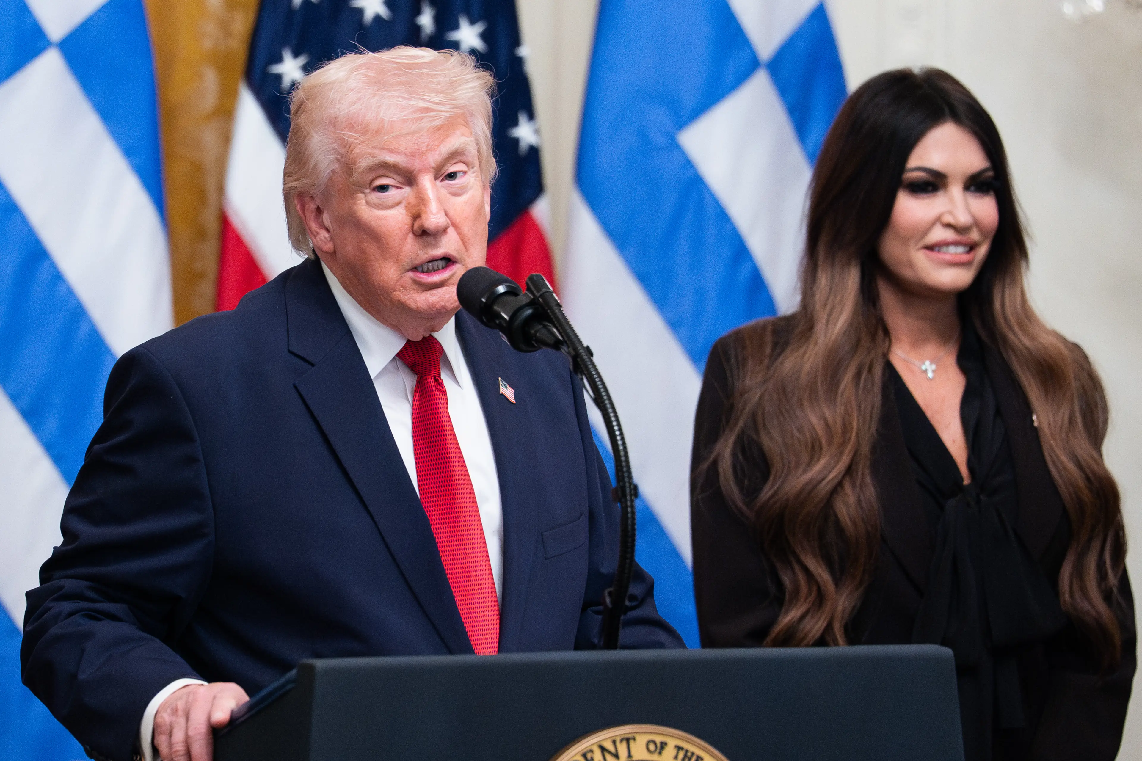 Kimberly Guilfoyle joined Donald Trump on stage (Aaron Schwartz/Bloomberg via Getty Images)