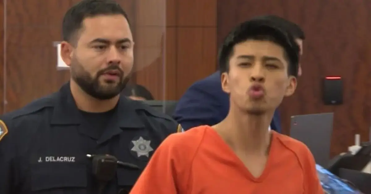 He is accused of blowing kisses to the victim's family (KHOU)