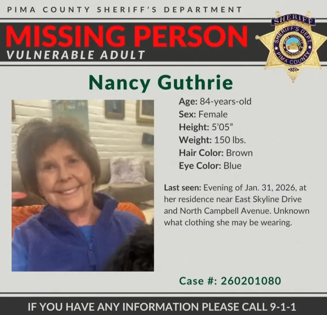 Nancy is in need of daily medication, but is of sound mind, police have said (Pima County Sheriff's Department/12 News)