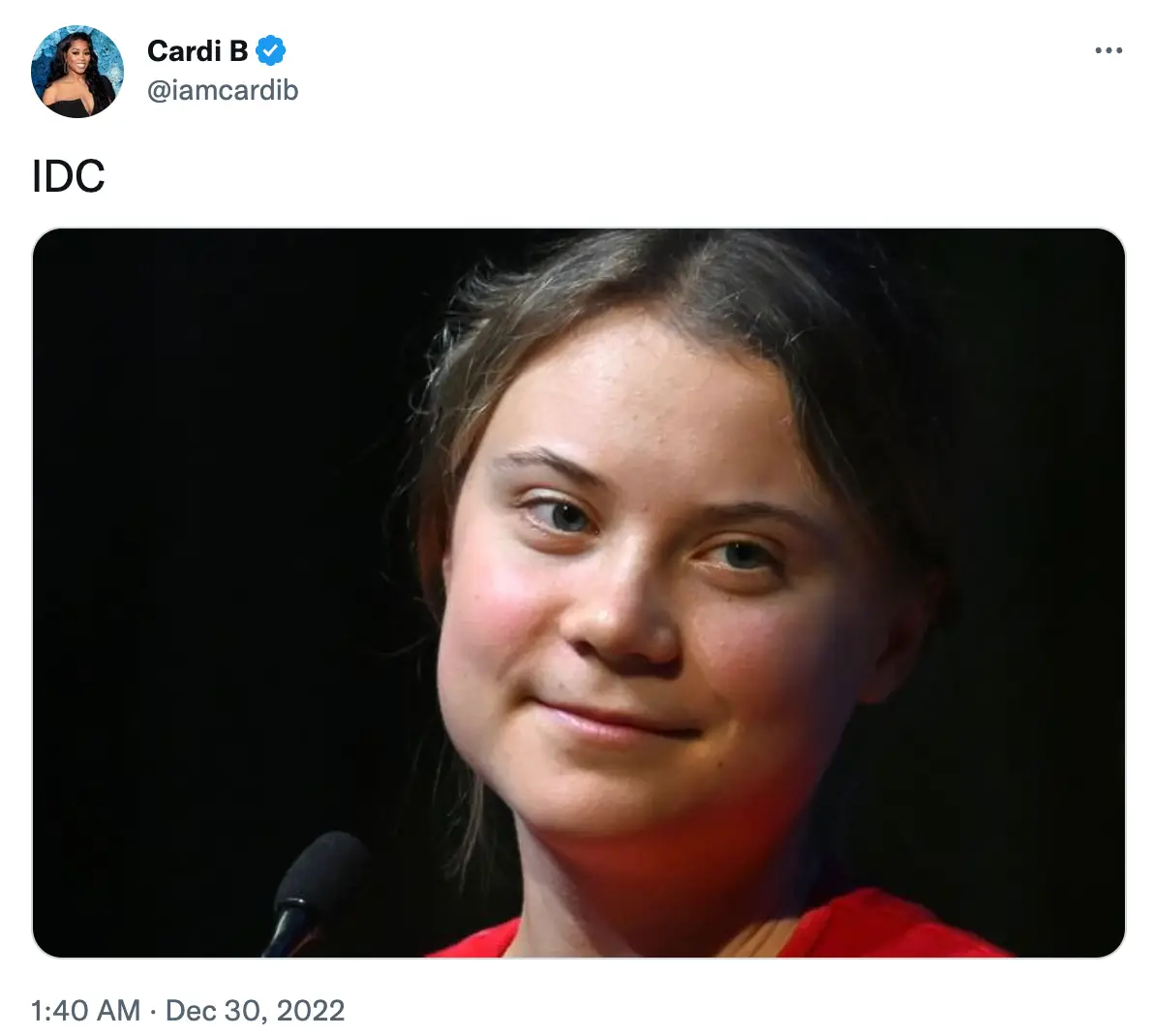 Cardi B reacted to Greta Thunberg appearing to accidentally facilitate Andrew Tate's arrest.