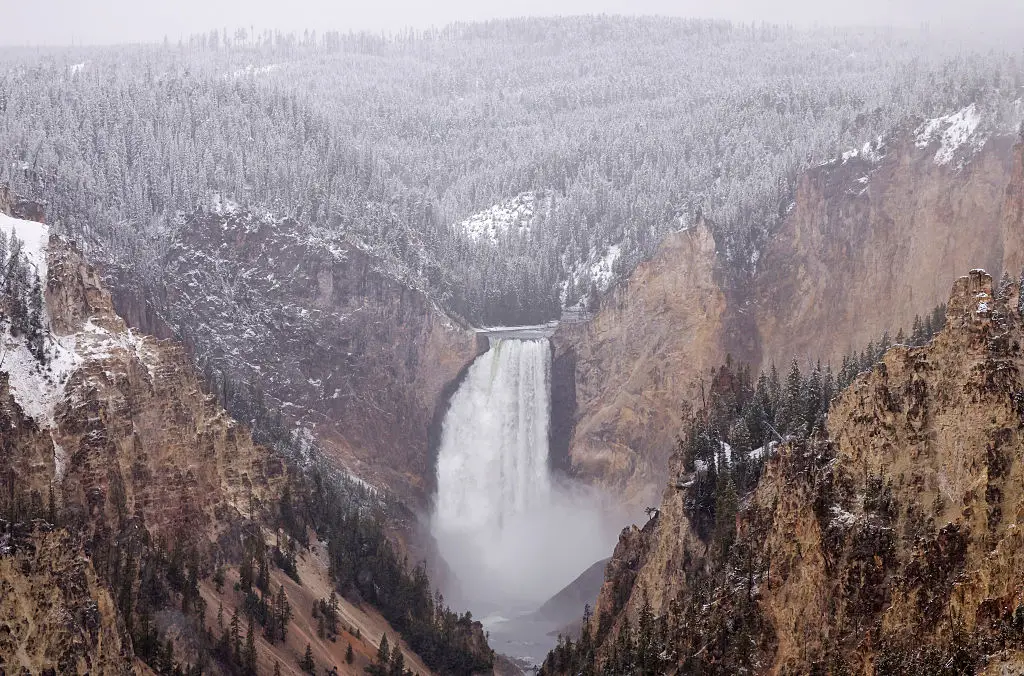 Yellowstone National Park sits above a caldera roughly 55-70 kilometres across, formed by past super-eruptions. (Photo by Mario Tama/Getty Images)