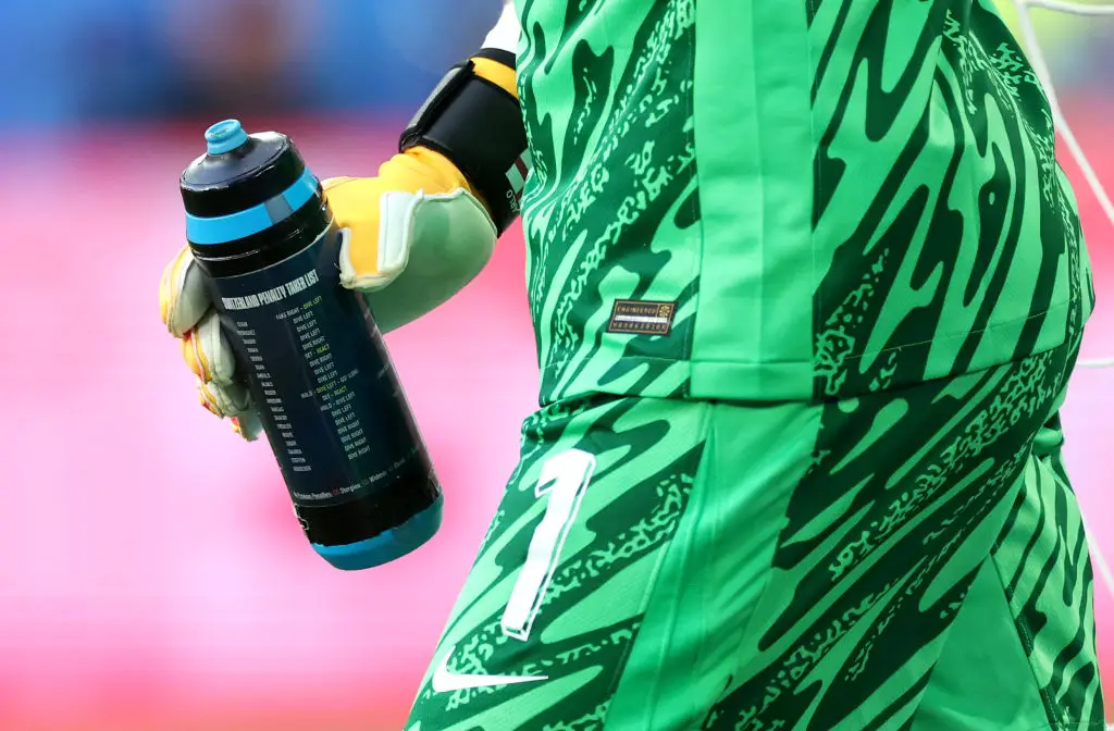 Jordan Pickford has put detailed information of his penalty save plans on his water bottles before (Photo by Carl Recine/Getty Images)