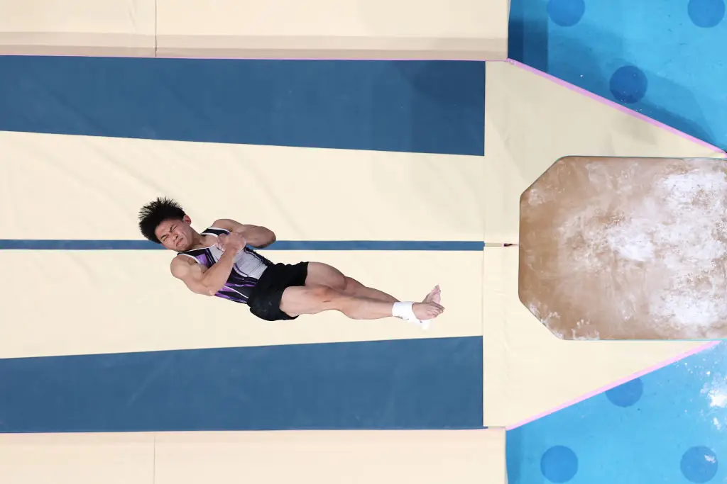 Yulo in action during the Men's Vault Final. (Dan Mullan/Getty Images)