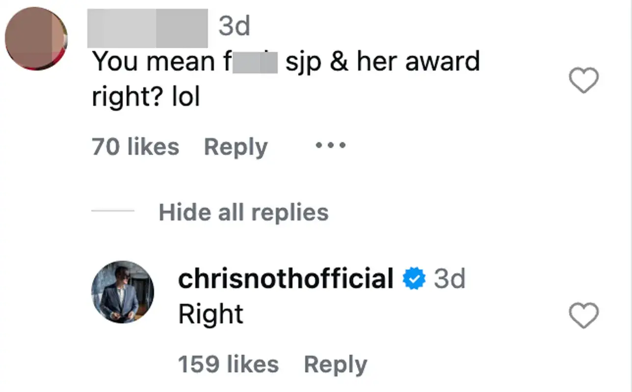 Chris Noth seemingly makes dig at Sarah Jessica Parker's Golden Globes honor (Instagram/ @chrisnothofficial)