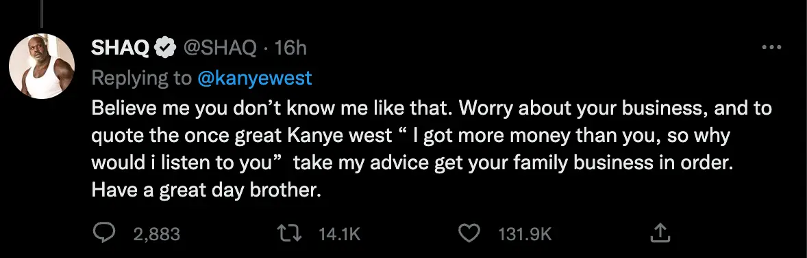 Shaq fired back at Ye.