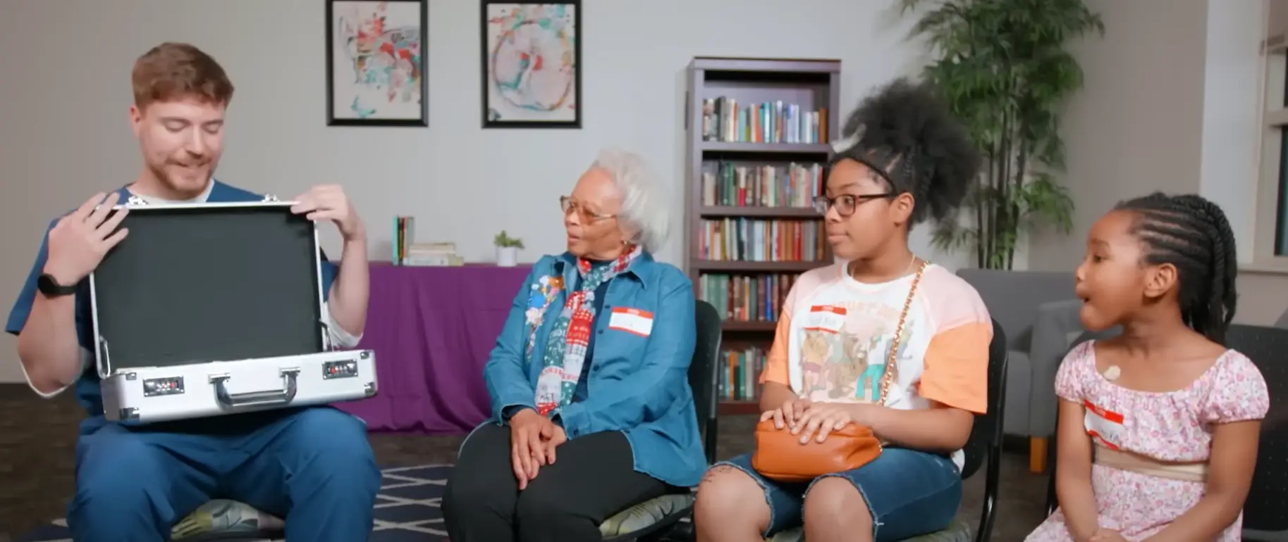 MrBeast gave away hearing aids and briefcases full of money during his latest video.