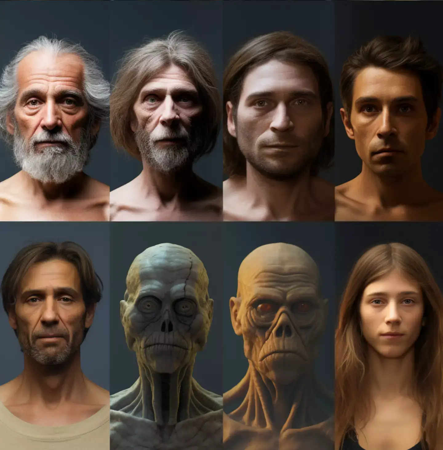 What on earth are those two creatures in the middle of the bottom row? (UNILAD/Midjourney)