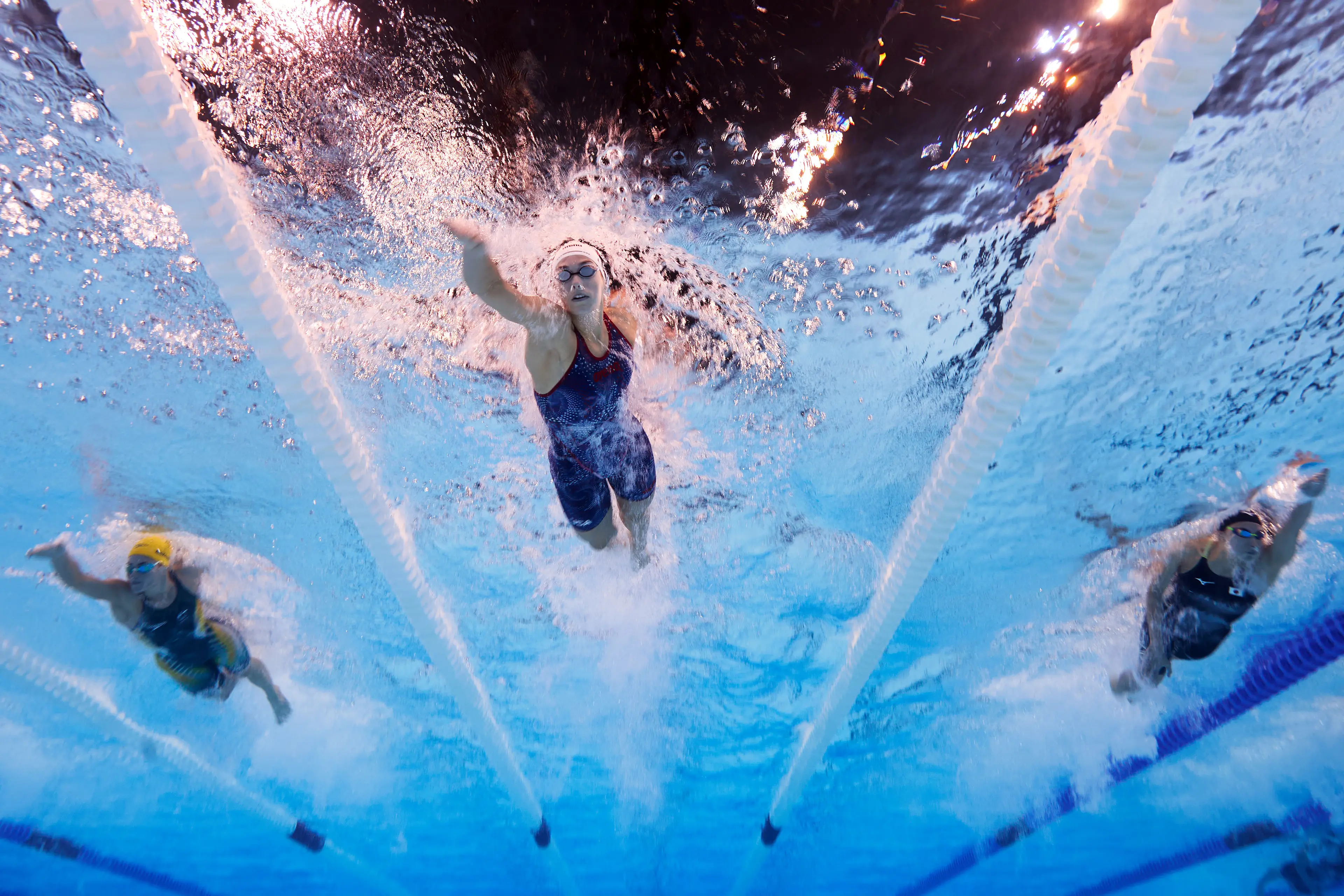 Walsh, centre, competes in the heats for the 200m women's medley. (Adam Pretty/Getty Images)