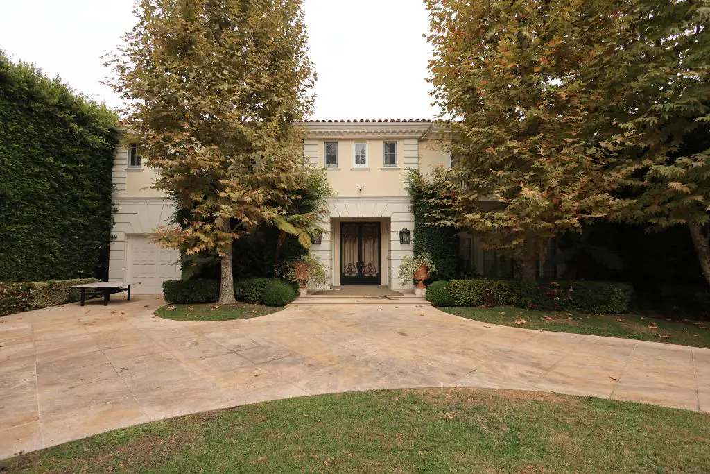 The mansion sits at 722 North Elm Drive in Beverly Hills, and ownership reverted to the bank after Jose and Kitty Menendez were killed there on August 20, 1989. (Photo by DAVID SWANSON/AFP via Getty Images)