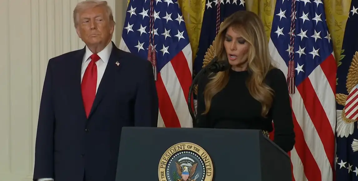 Melania praised her recent documentary in her own remarks (YouTube/The White House)
